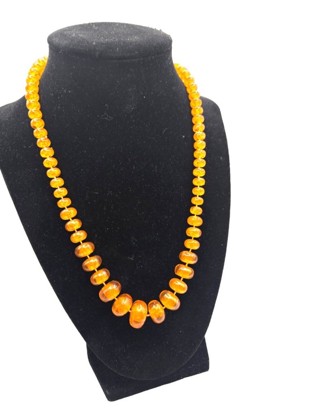 Vintage Vibrant Tangerine Orange Iridescent Lucite Bead Necklace Graduated